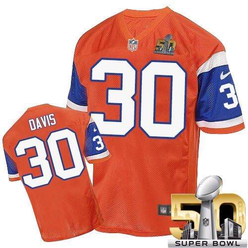 Nike Broncos #30 Terrell Davis Orange Throwback Super Bowl 50 Men's Stitched NFL Elite Jersey